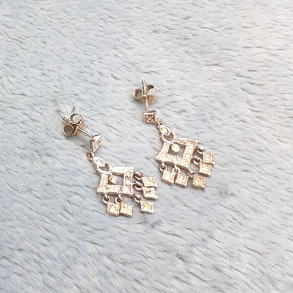 Vintage Sterling Silver and Tiny CZ Stone Drop Pierced Earrings - Picture 8 of 8